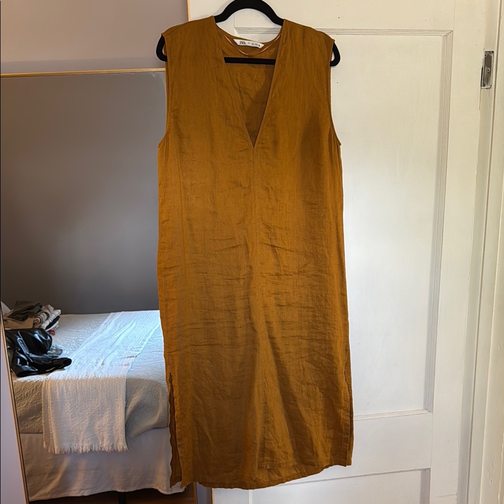 Zara Mustard Sleeveless Midi Dress